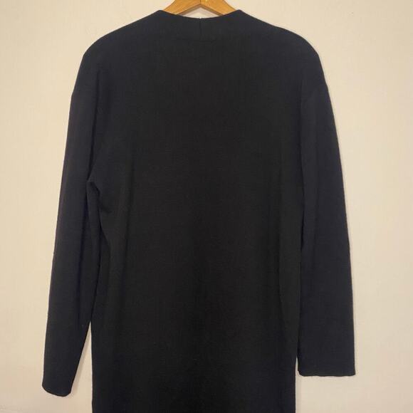 Nordstrom Long Black Wool Blend Open Cardigan Sweater MedTeacher Quiet Luxury - Picture 9 of 15